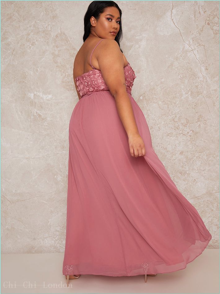  Plus Size Cami Strap 3D Floral Bodice Maxi Dress in Pink 80460CPI