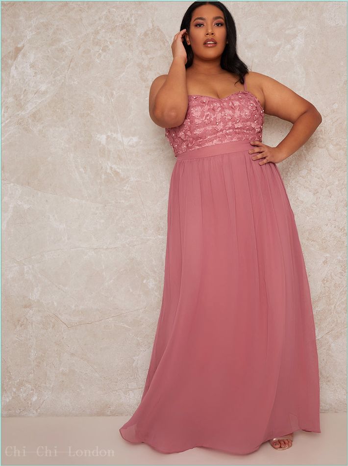  Plus Size Cami Strap 3D Floral Bodice Maxi Dress in Pink 80460CPI