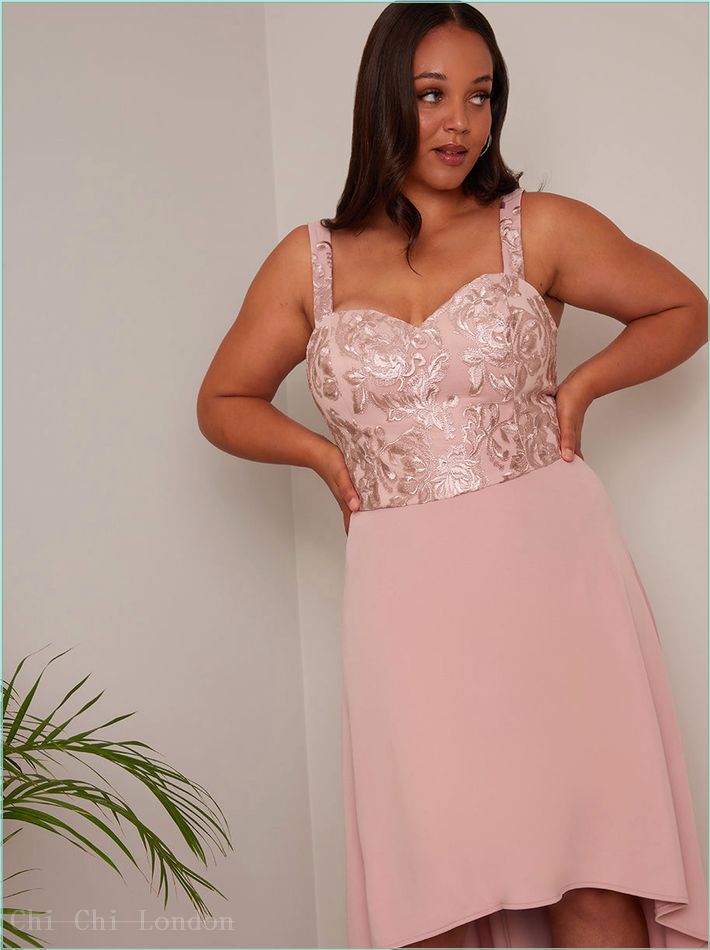  Plus Size Embroidered Dip Hem Dress in Pink 71291CBU