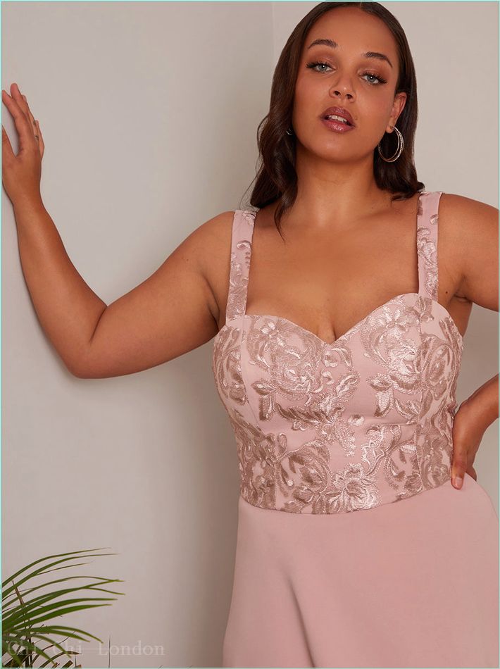  Plus Size Embroidered Dip Hem Dress in Pink 71291CBU