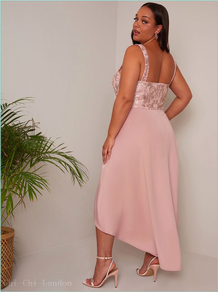  Plus Size Embroidered Dip Hem Dress in Pink 71291CBU