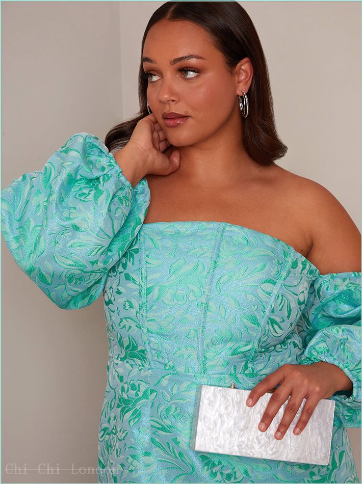  Plus Size Long Sleeve Off-Shoulder Mini Dress in Blue 80999CBL