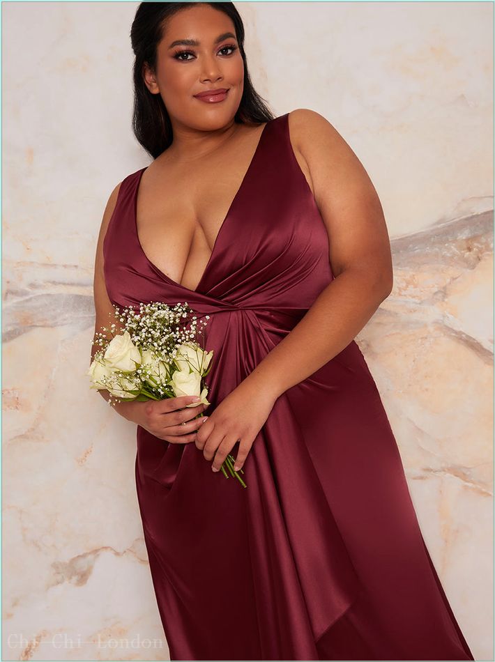  Plus Size Satin Wrap Maxi Dress in Berry 30215CBER