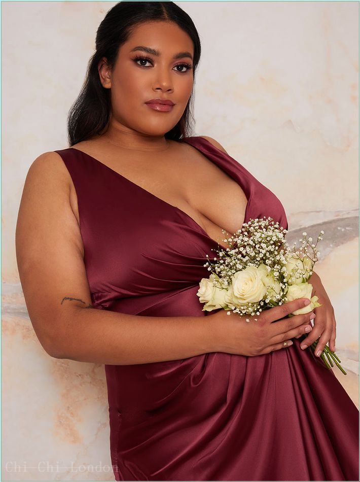  Plus Size Satin Wrap Maxi Dress in Berry 30215CBER