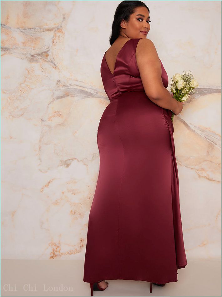  Plus Size Satin Wrap Maxi Dress in Berry 30215CBER