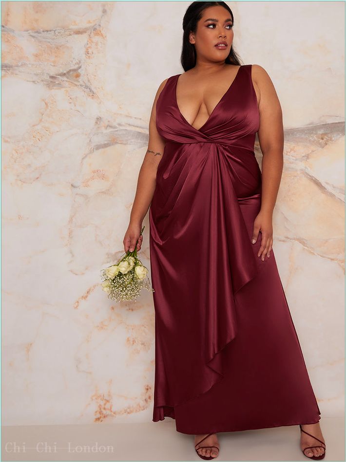  Plus Size Satin Wrap Maxi Dress in Berry 30215CBER