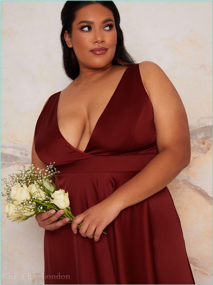  Plus Size Satin Wrap Maxi Dress in Red 20066CRU