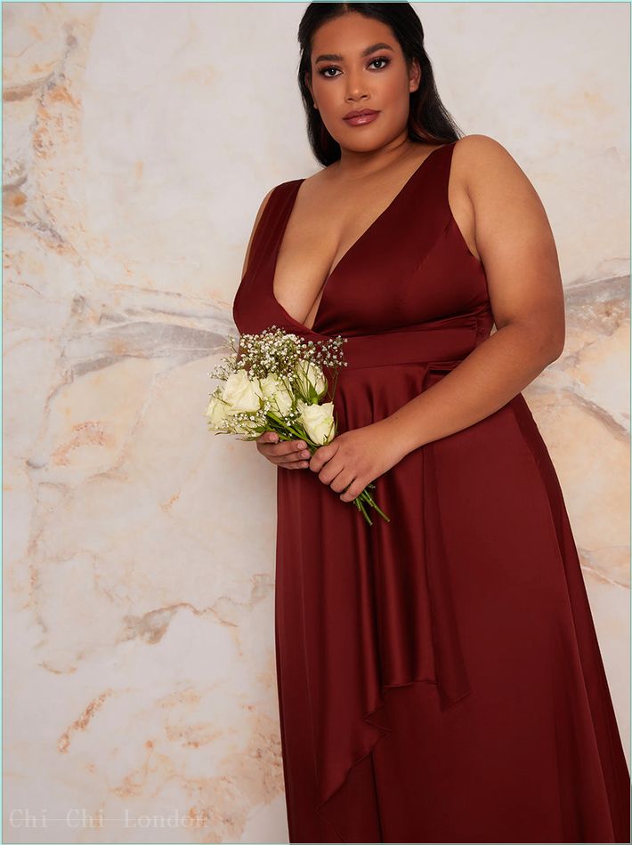  Plus Size Satin Wrap Maxi Dress in Red 20066CRU