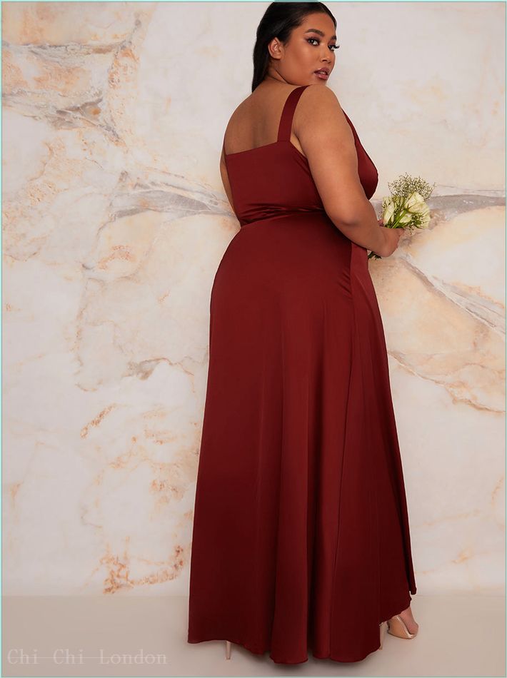  Plus Size Satin Wrap Maxi Dress in Red 20066CRU