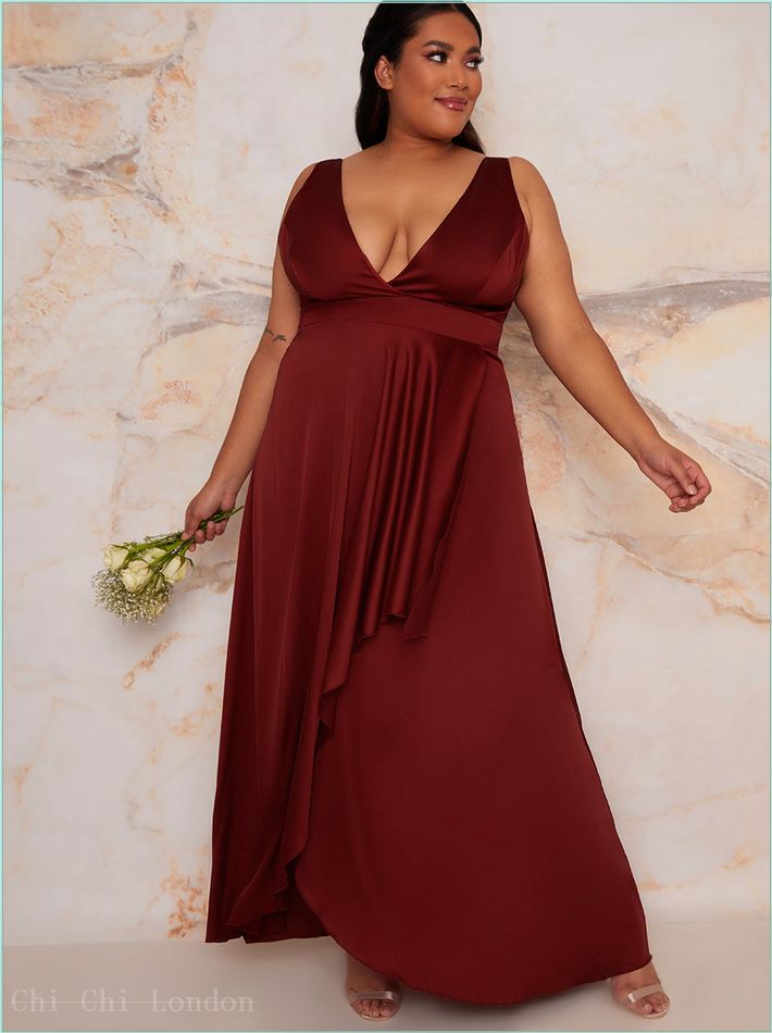  Plus Size Satin Wrap Maxi Dress in Red 20066CRU