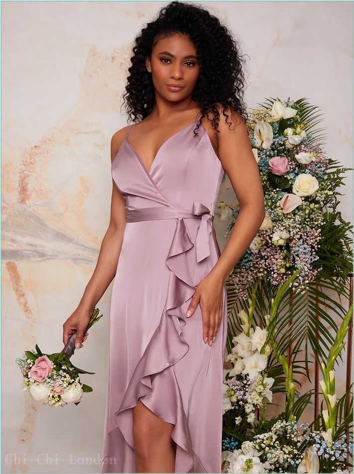  Ruffle Detail Cami Strap Wrap Design Dress in Lilac 80838LI