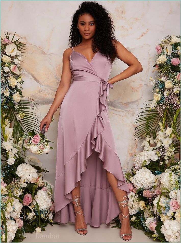  Ruffle Detail Cami Strap Wrap Design Dress in Lilac 80838LI