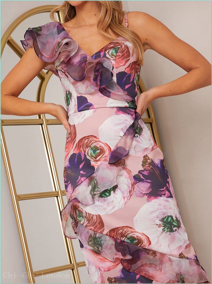  Ruffle Floral Print Bodycon Dress in Purple 30220MU