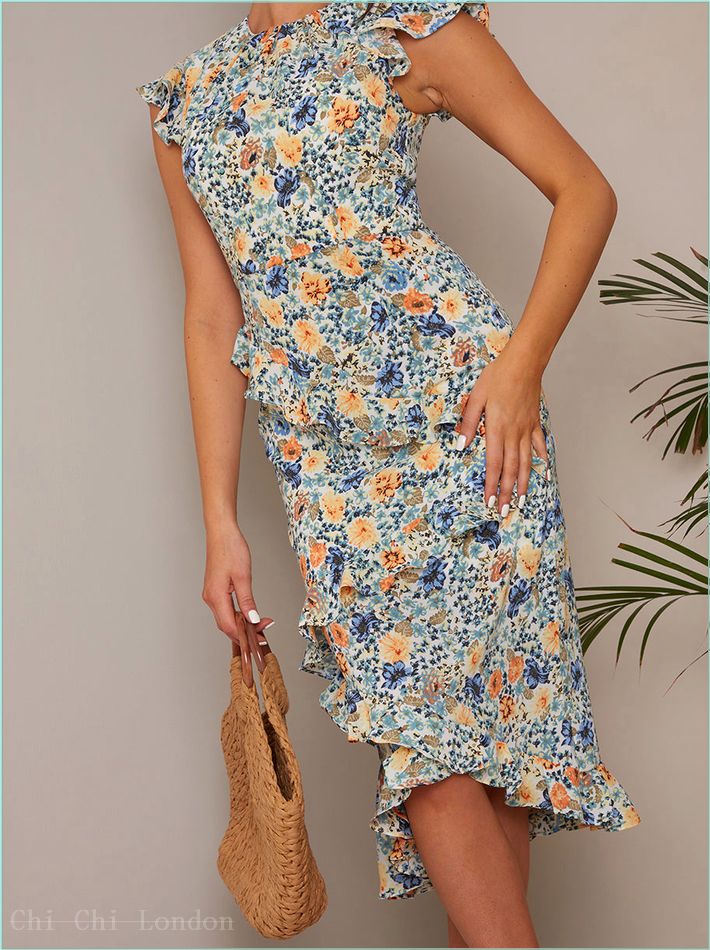  Ruffle Floral Print Dress in Green 91040MU