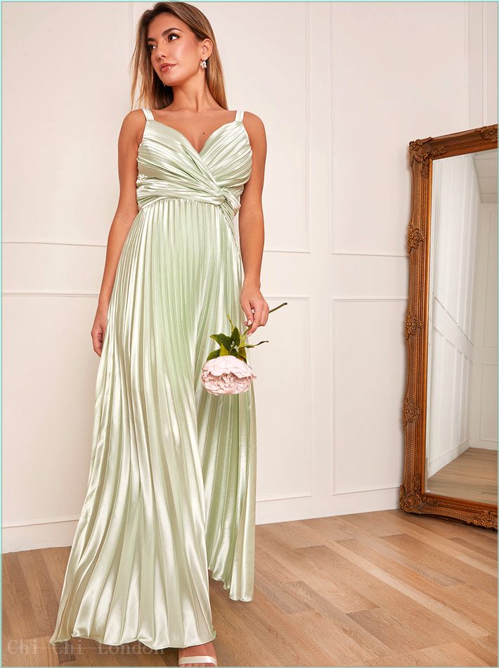  Satin Cami Strap Pleated Maxi Dress in Mint VT21172MT