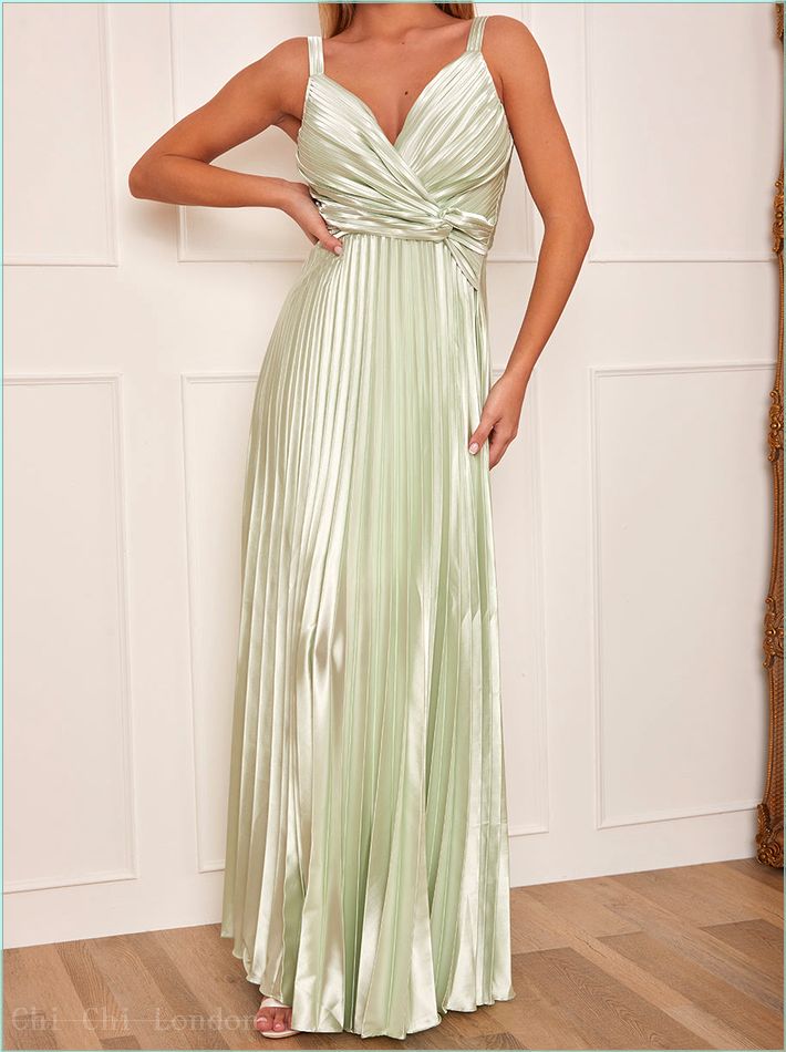  Satin Cami Strap Pleated Maxi Dress in Mint VT21172MT