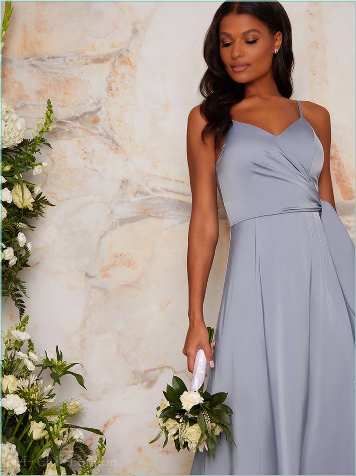  Satin Finish Drape Maxi Dress in Blue 2057MABL