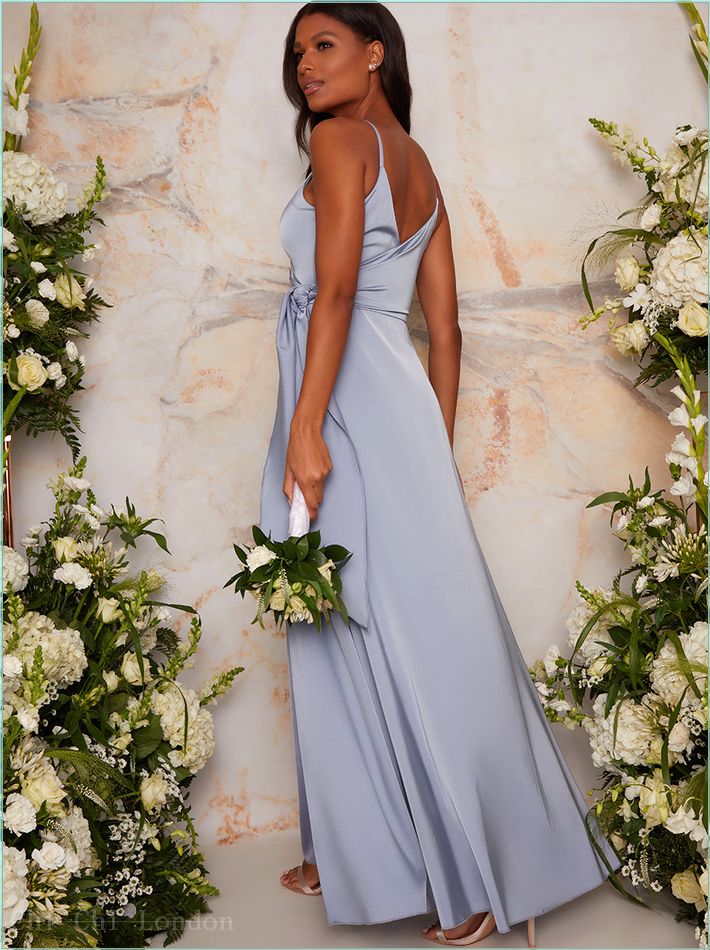  Satin Finish Drape Maxi Dress in Blue 2057MABL