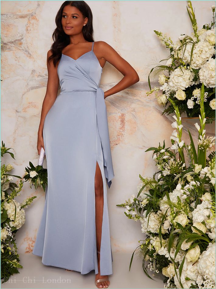  Satin Finish Drape Maxi Dress in Blue 2057MABL