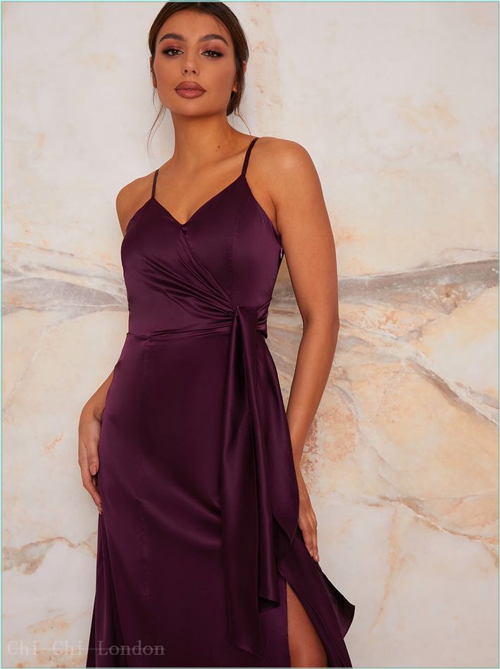  Satin Finish Drape Maxi Dress in Purple 20067MABER