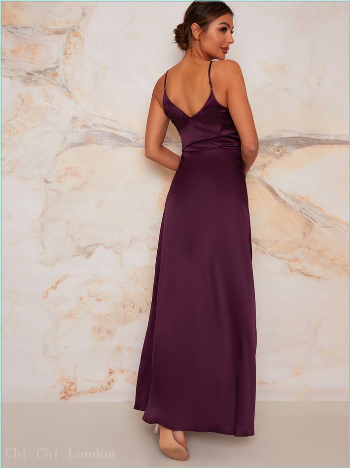  Satin Finish Drape Maxi Dress in Purple 20067MABER