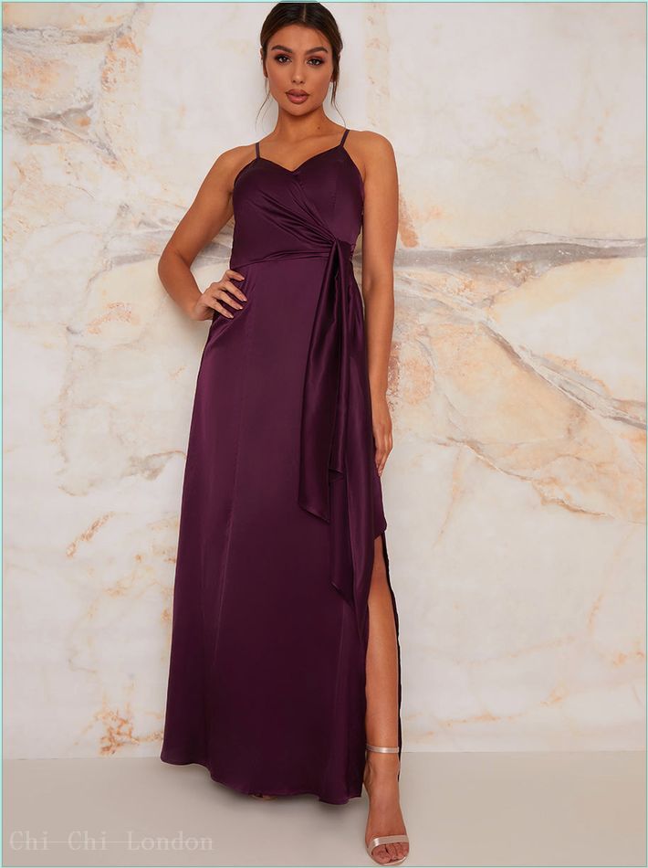  Satin Finish Drape Maxi Dress in Purple 20067MABER