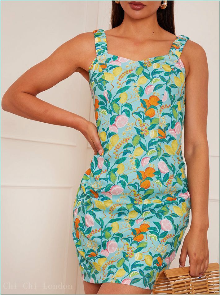  Sleeveless Citrus Print Mini Dress in Green 53401GN