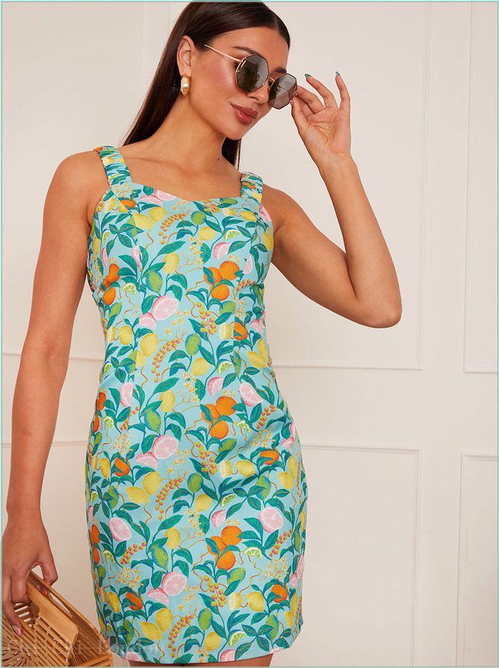  Sleeveless Citrus Print Mini Dress in Green 53401GN