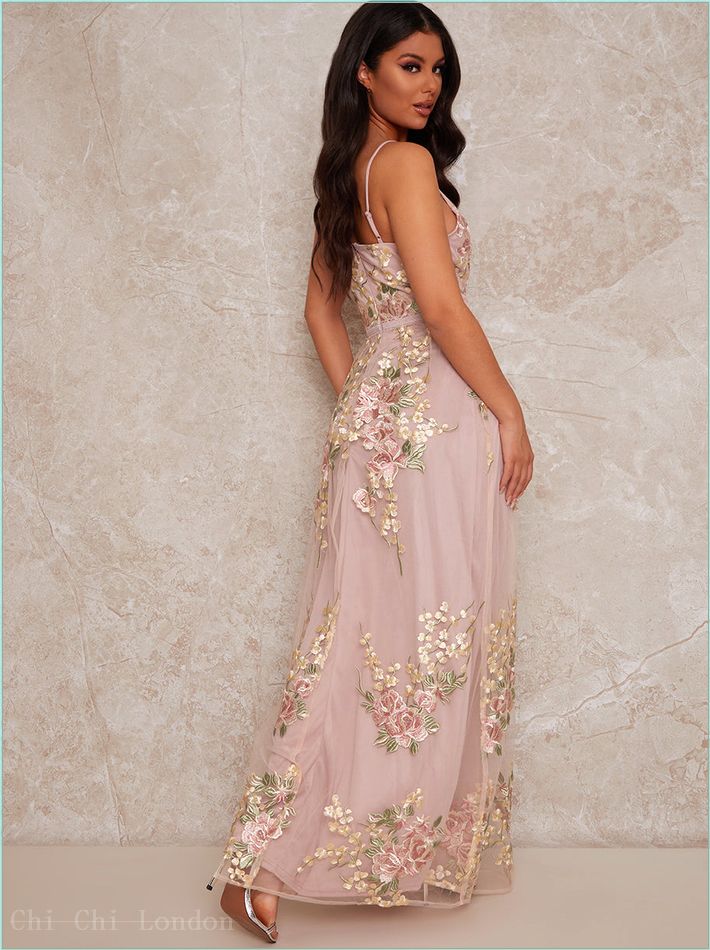  Sleeveless Embroidered Lace Maxi Dress in Pink 80763MI