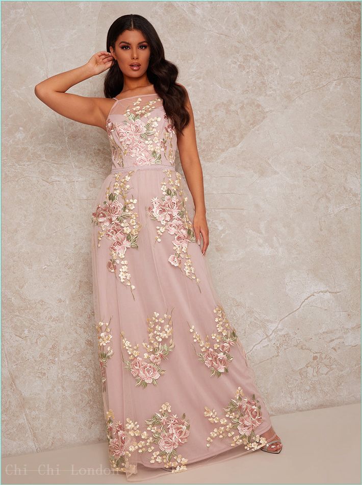  Sleeveless Embroidered Lace Maxi Dress in Pink 80763MI