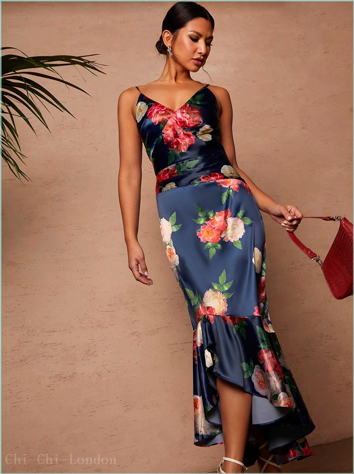  Sleeveless Floral Print Midi Dress in Navy 1630NB