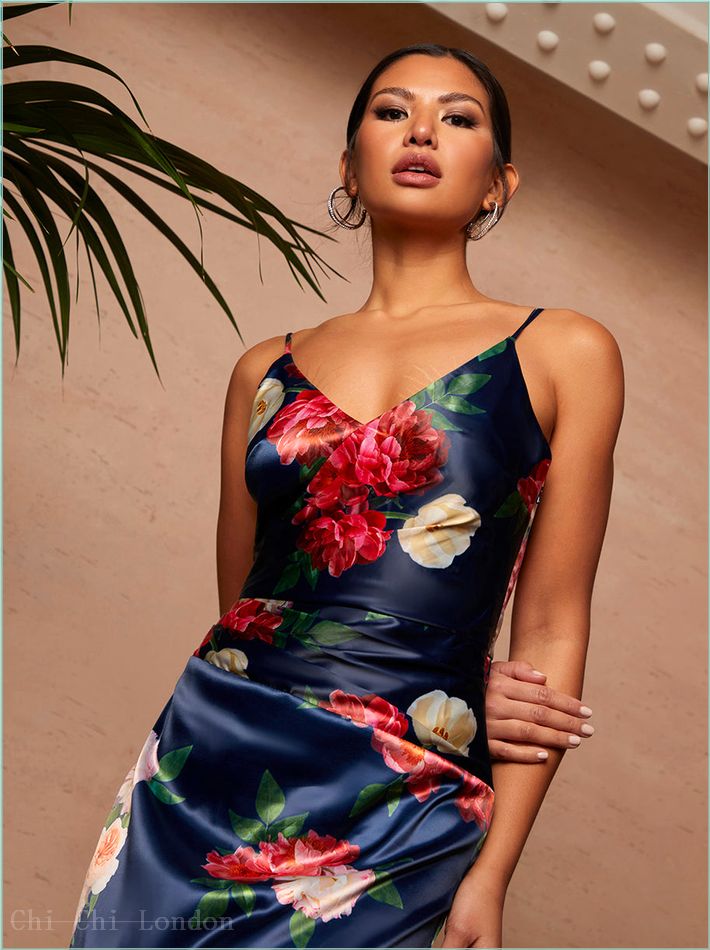  Sleeveless Floral Print Midi Dress in Navy 1630NB