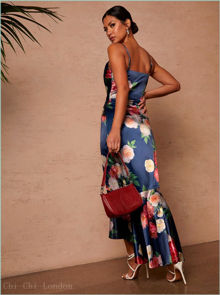  Sleeveless Floral Print Midi Dress in Navy 1630NB