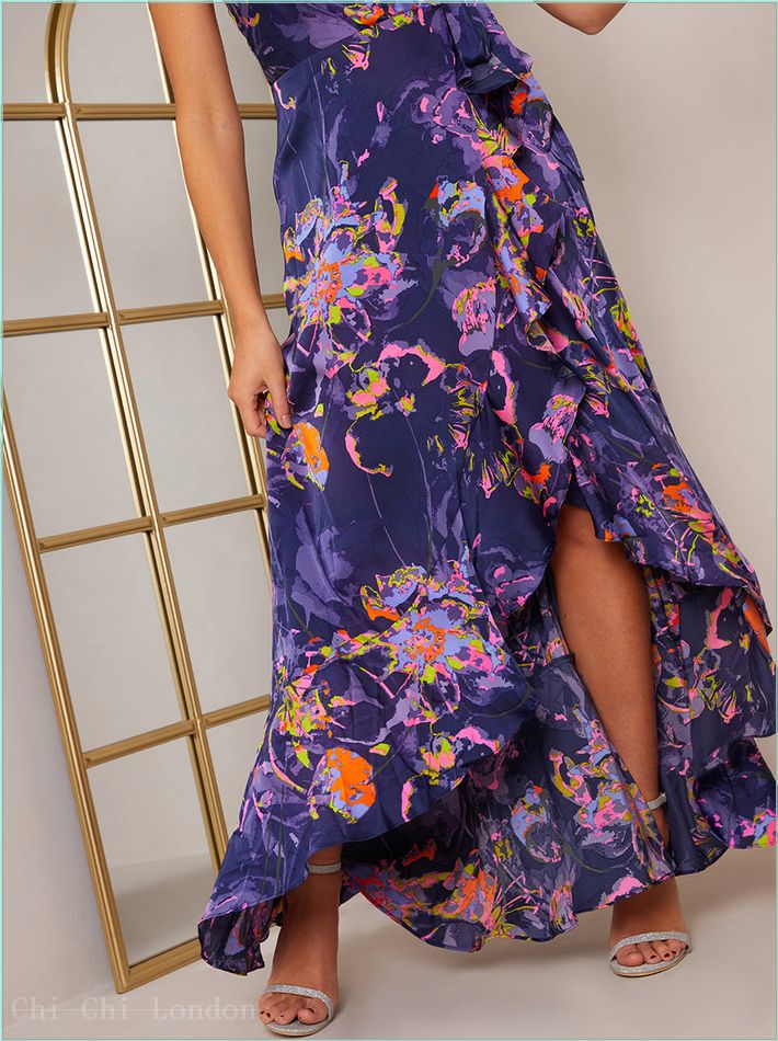  Sleeveless Neon Abstract Print Wrap Midi Dress in Blue 81016NB