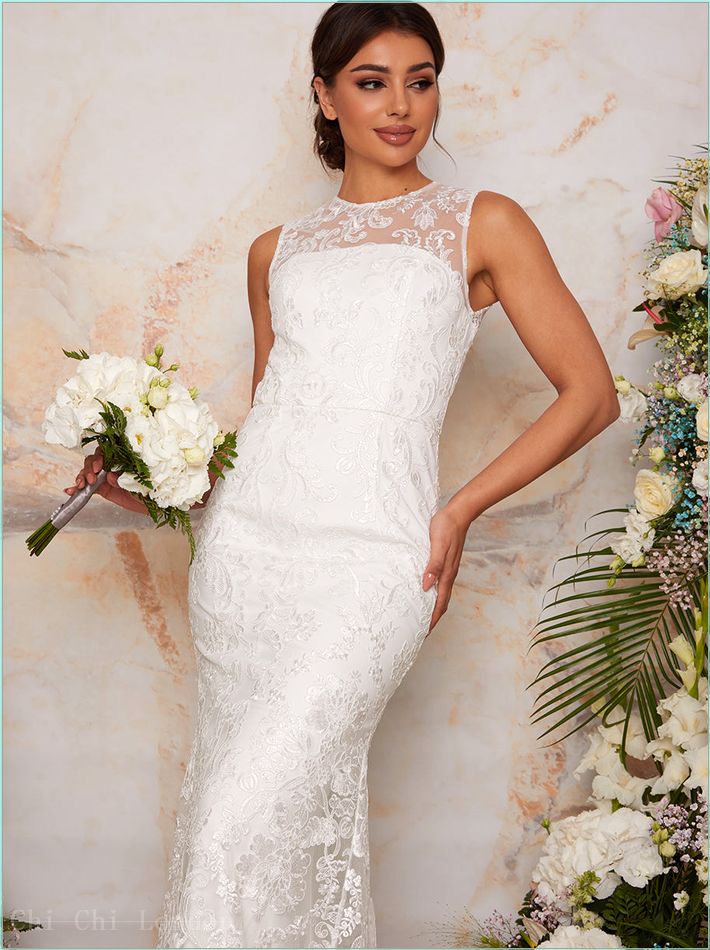  Sleeveless Premium Lace Wedding Dress in White 80834WH