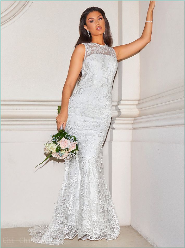  Sleeveless Premium Lace Wedding Dress in White 80834WH