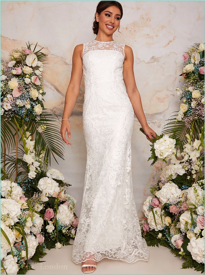  Sleeveless Premium Lace Wedding Dress in White 80834WH