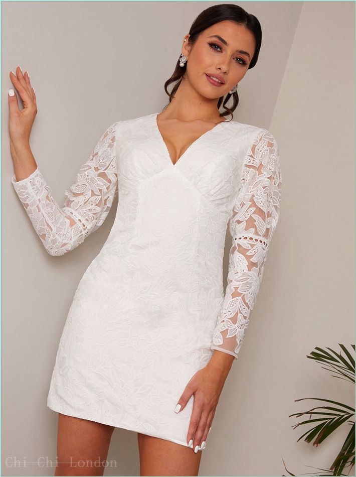  V Neck Long Sleeve Mini Dress in White 71039WH